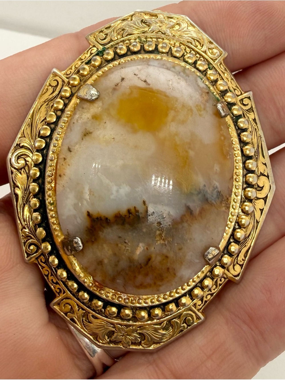 Vintage Old Cowboy Agate Genuine Stone Bolo Tie Western Rodeo Groom 2.5x2 in.